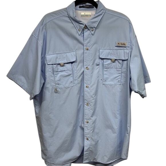 Men's Columbia PFG Performance Fishing Gear Light Blue Short Sleeve Shirt XL/TG - Picture 1 of 11